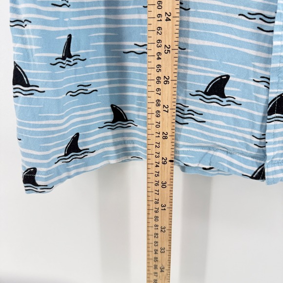 VSTR Premium Mens XL Shark Fin Stripe Button Up Shirt Blue Short Sleeve Viscose - Picture 11 of 12